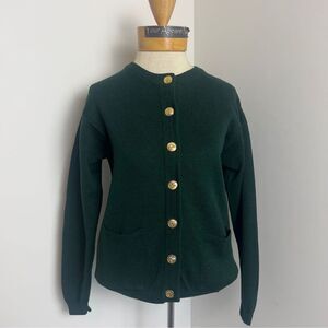 Talbots Petites Green Long Sleeve Gold Buttons Merino Wool Cardigan Sweater Sz P